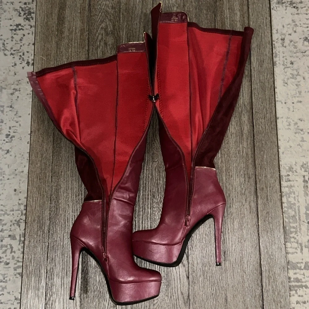 Scene Letizia Over the Knee Platform Boot Red 9.5